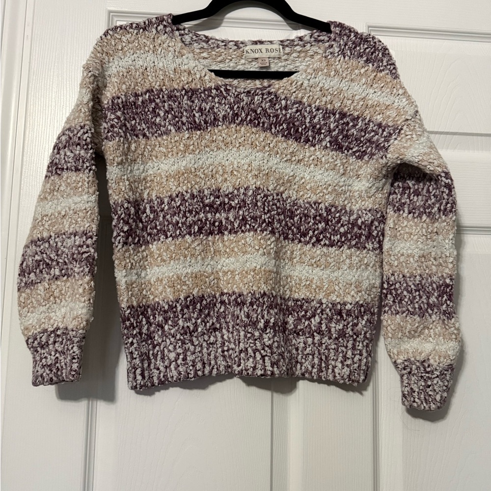 Knox Rose V-Neck Sweater in Cream and Brown - Picture 2 of 4